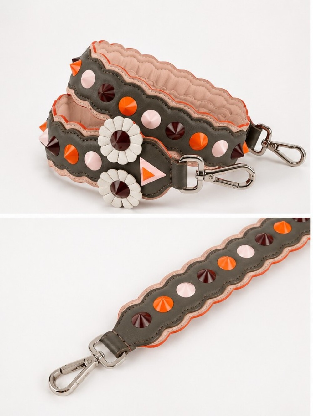 Fendi Non-Adjustable Shoulder Leather Bag Owl Strap in Olive, Peach & Orange